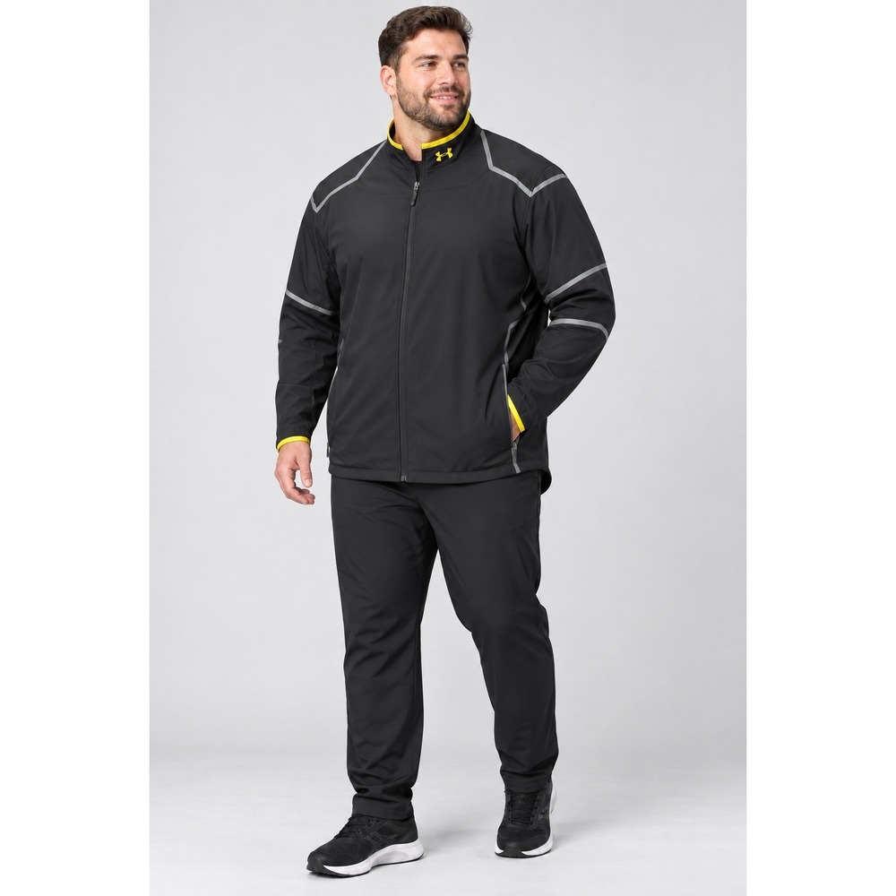 Under Armour Mens 2XL Loose Full Zip Track Jacket Black Yellow Athletic work